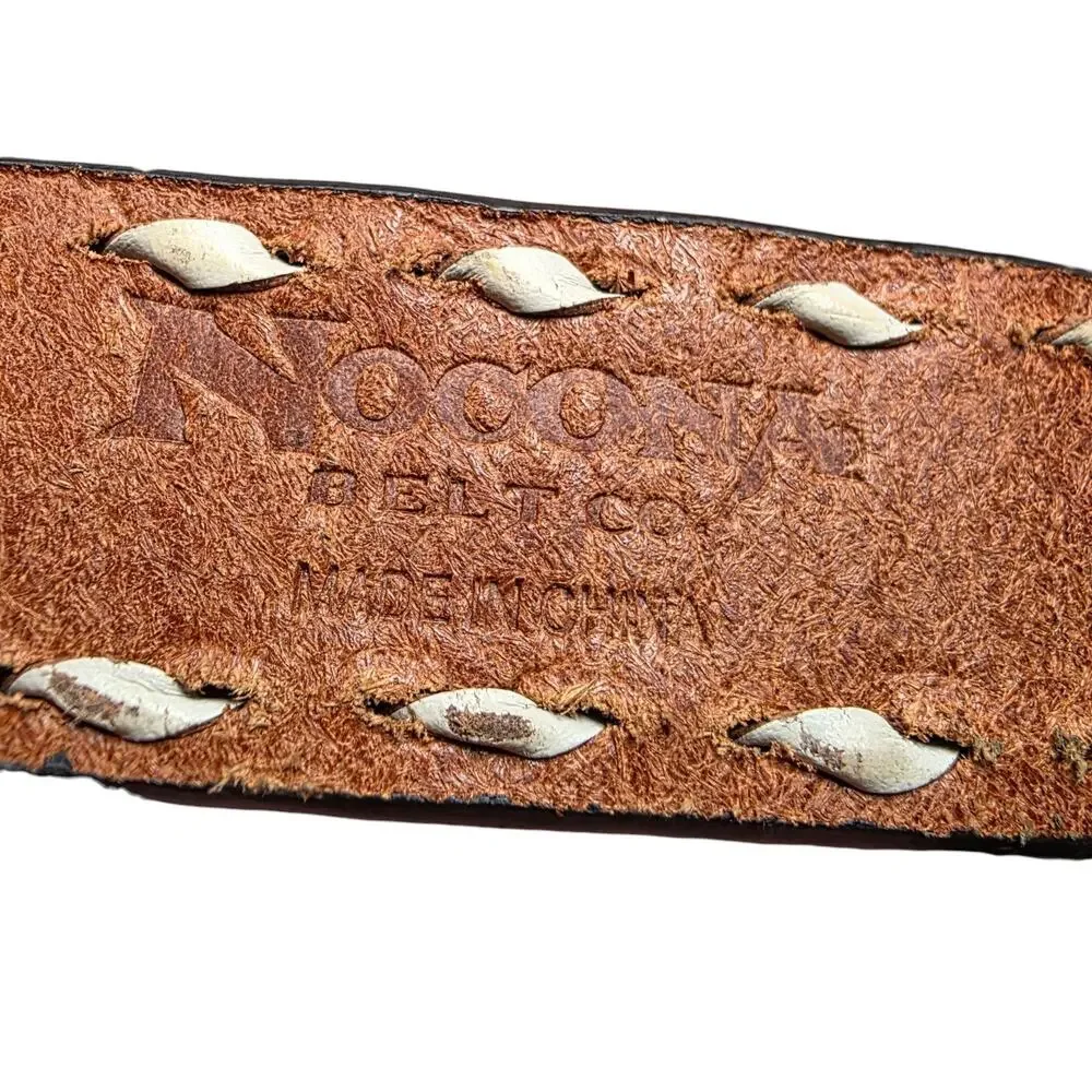 Vintage Nocona Western Tooled Leather Belt Rodeo Cowboy Buckle Brown